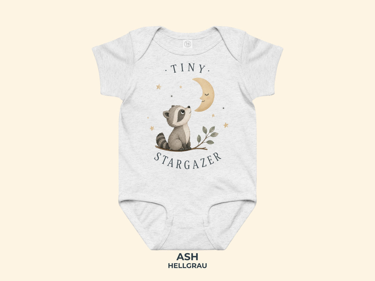 Tiny Stargazer Raccoon Baby Bodysuit in Ash