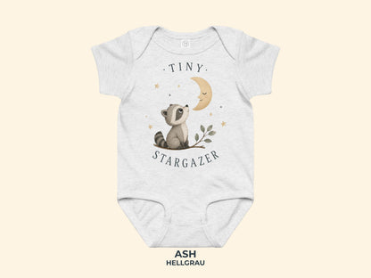 Tiny Stargazer Raccoon Baby Bodysuit in Ash