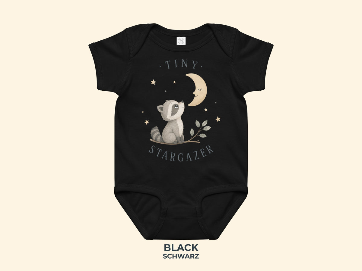 Tiny Stargazer Raccoon Baby Bodysuit in Black