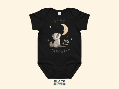 Tiny Stargazer Raccoon Baby Bodysuit in Black