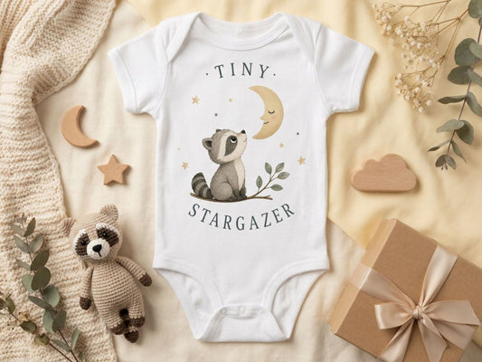 Tiny Stargazer Raccoon Baby Bodysuit – Odd Hour Supply nursery collection