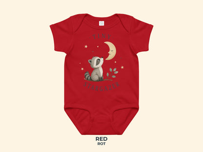Tiny Stargazer Raccoon Baby Bodysuit in Red