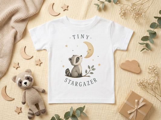 Tiny Stargazer Raccoon Baby T-Shirt – Odd Hour Supply nursery collection