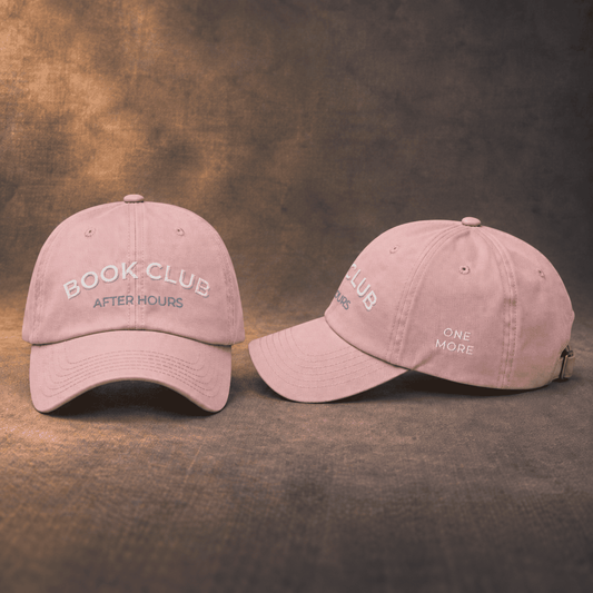 Dusty rose used-look baseball cap with BOOK CLUB embroidery, front and side view