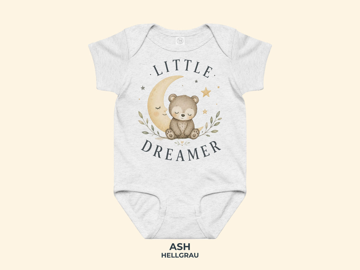 Little Dreamer Teddy Baby Bodysuit in Ash