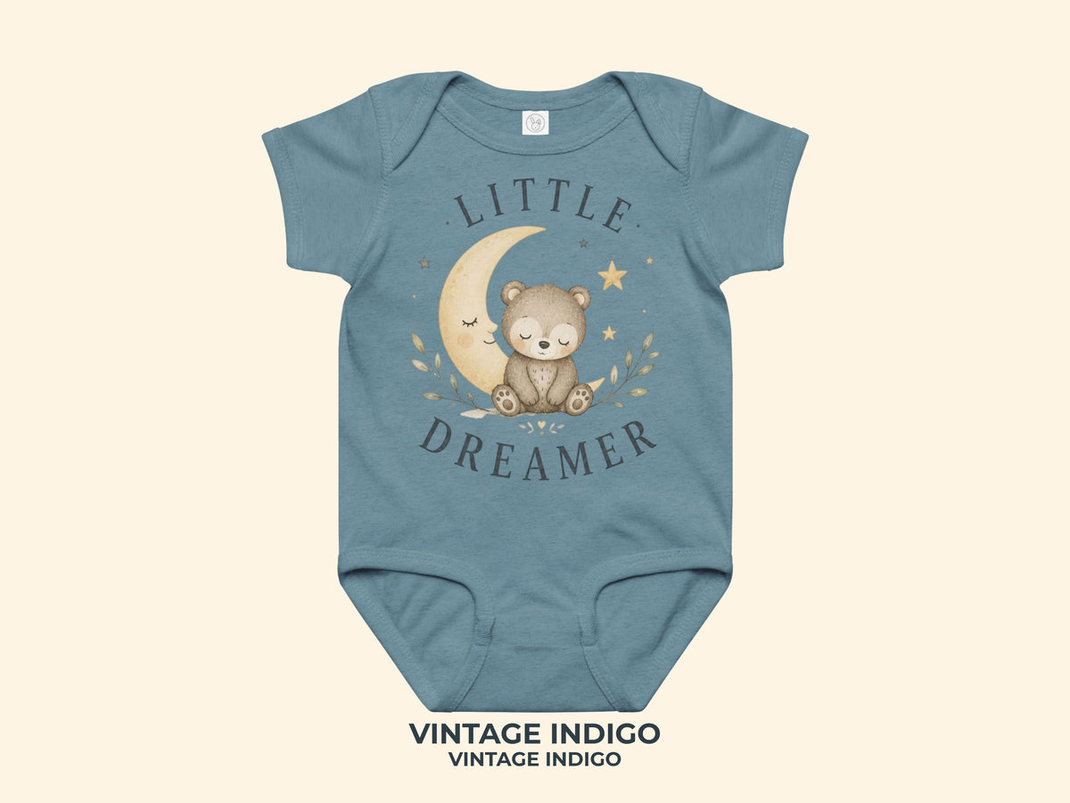 Little Dreamer Teddy Baby Bodysuit in Vintage Indigo