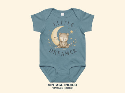 Little Dreamer Teddy Baby Bodysuit in Vintage Indigo