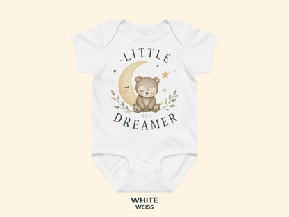 Little Dreamer Teddy Baby Bodysuit in White