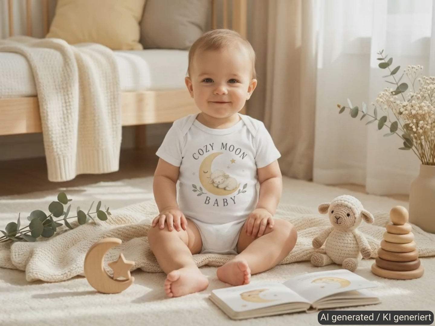 Cozy Moon Baby Lamb Baby Bodysuit product video