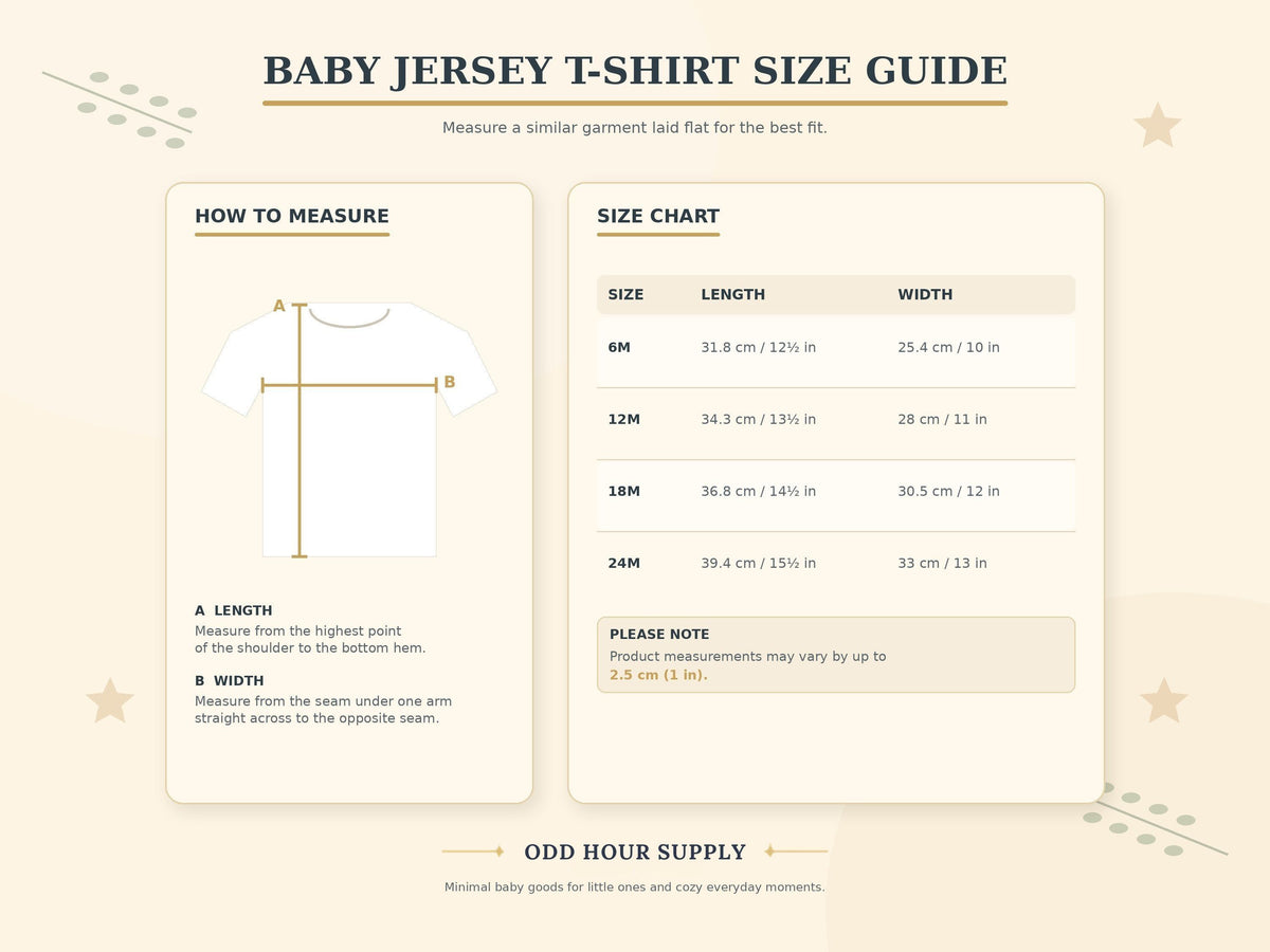 Odd Hour Supply Baby T-Shirt size chart